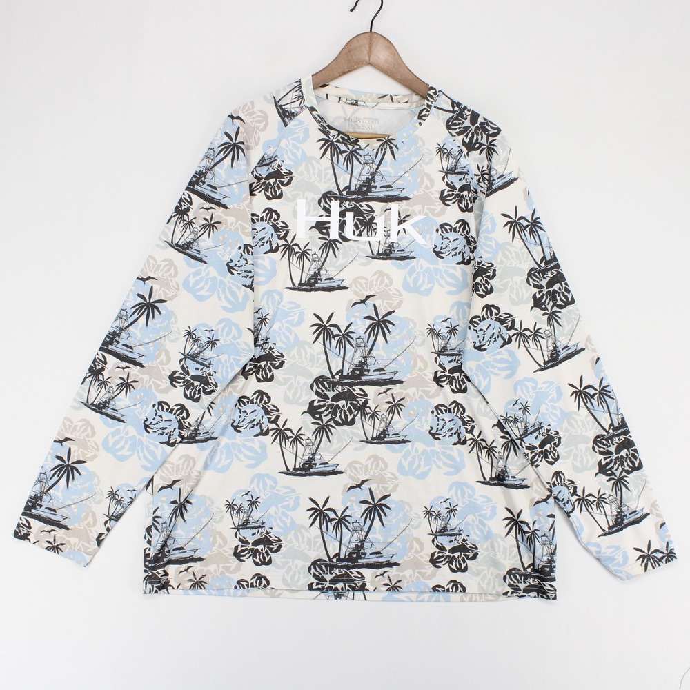 Huk Pursuit Shirt Mens XL White Graphic Long Sleeve Performance Fishing Sun